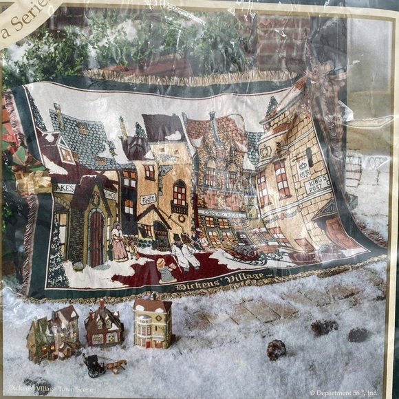 Vintage Holiday Tapestry village Throw Blanket Multicolor Goodwin weavers cotton - Picture 2 of 5